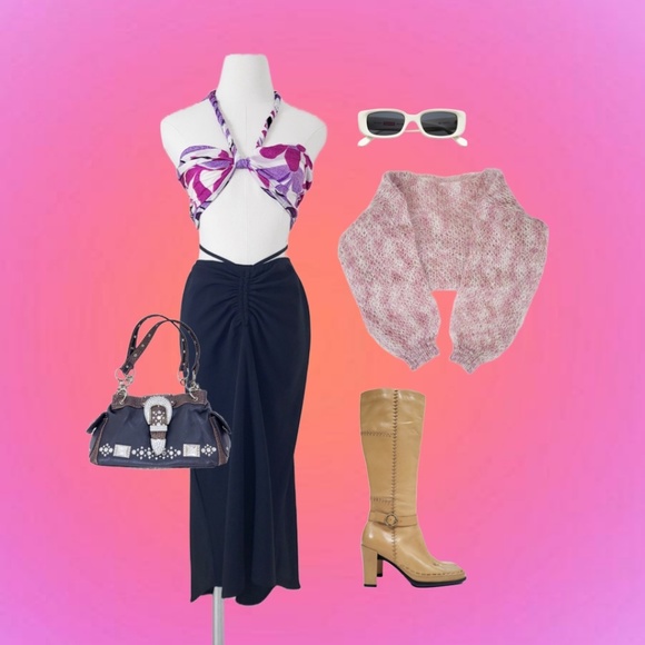 Vintage y2k low cut midi skirt waist tie ruched gathered classic basic - Picture 14 of 14